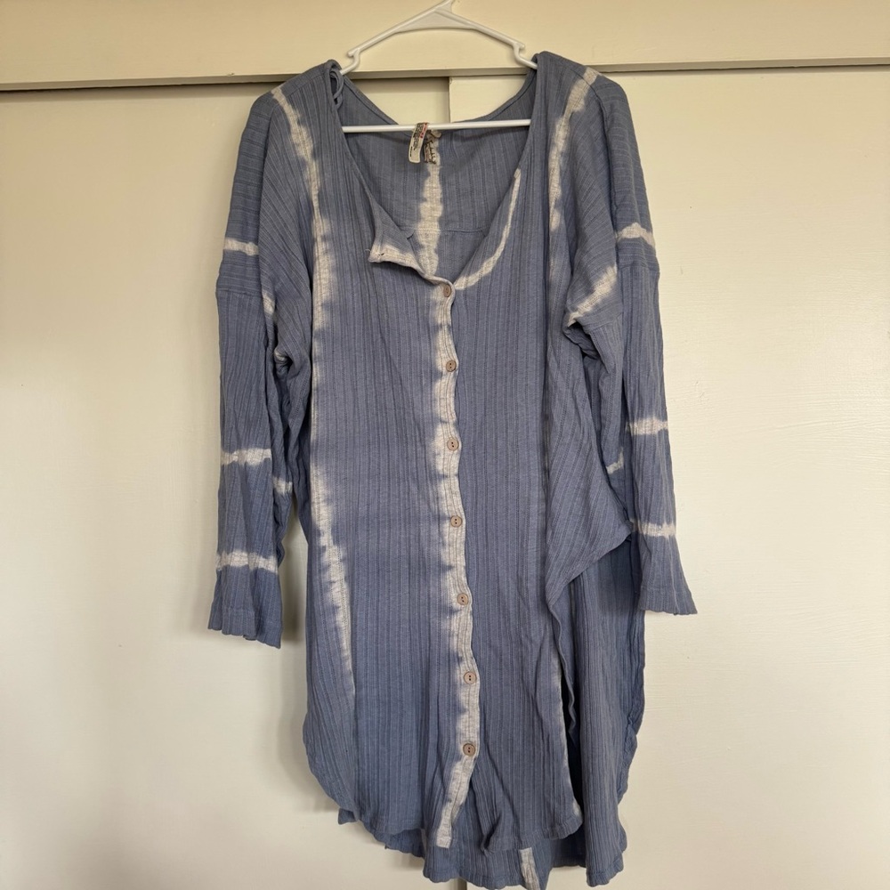 Free People Oversized Blue and White Pajama Top Tunic